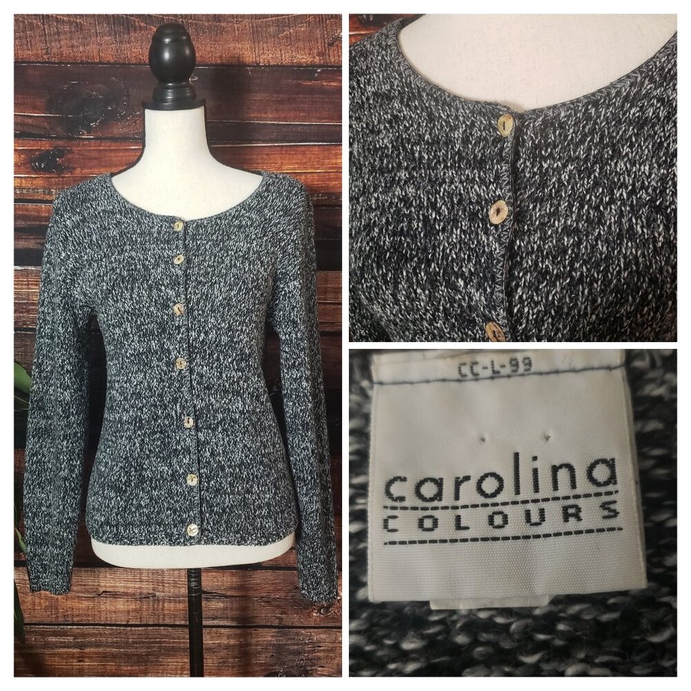 Carolina Colours L Vintage Cardigan Sweater Button Front Marled Made In USA